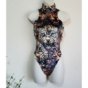 Roberto Cavalli Velvet Leopard Print Bodysuit
